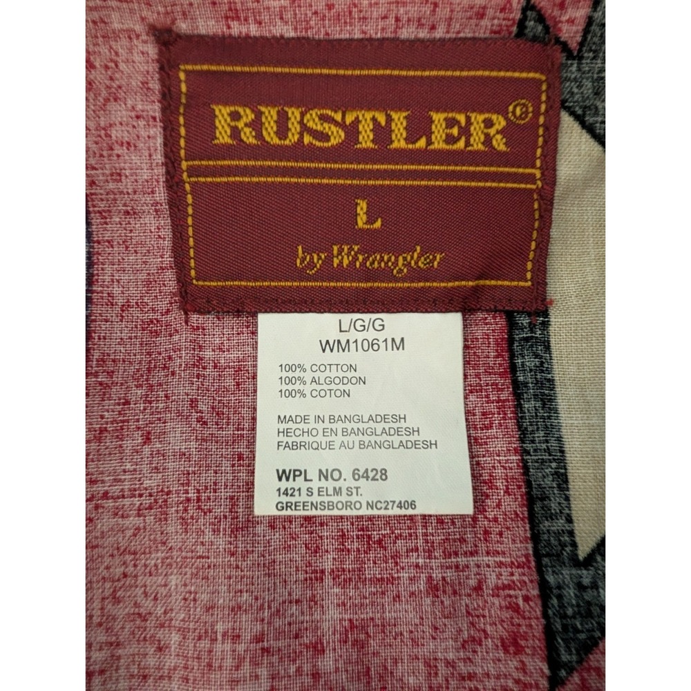 Wrangler Red Blue Cream Striped Western Button-Down Shirt - Picture 7 of 8